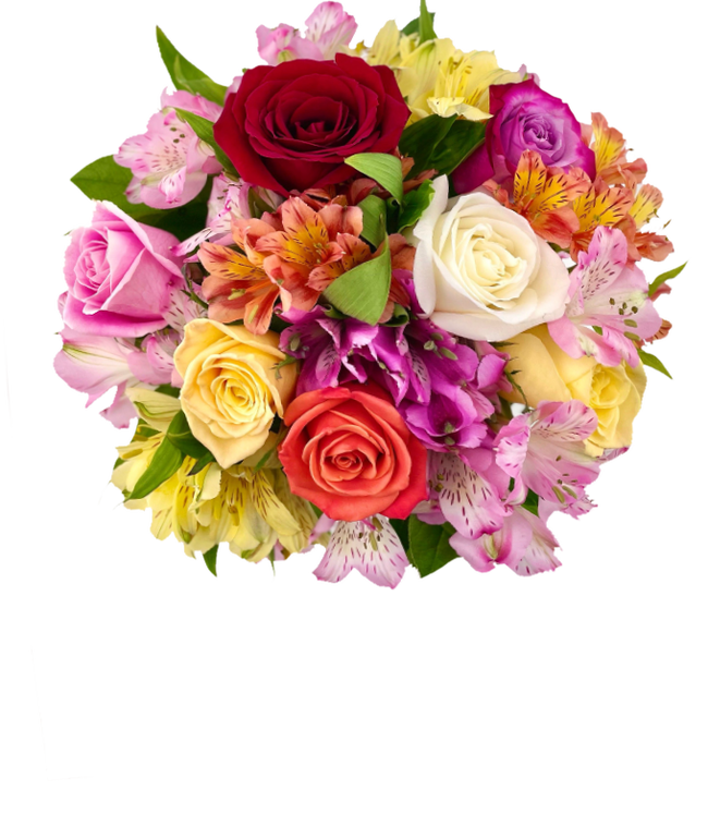 Mixed roses are delivered with Alstroemerias 